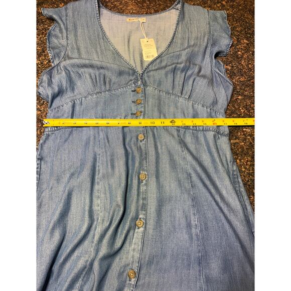 NWT Marine Layer Camila Midi Dress Button-Front with Ruffle Sleeves Size XL Blue - Picture 8 of 12